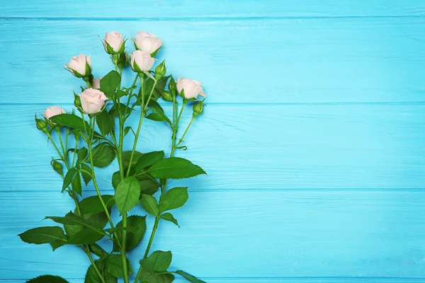 Flores frescas sobre fondo de madera turquesa — Foto de Stock