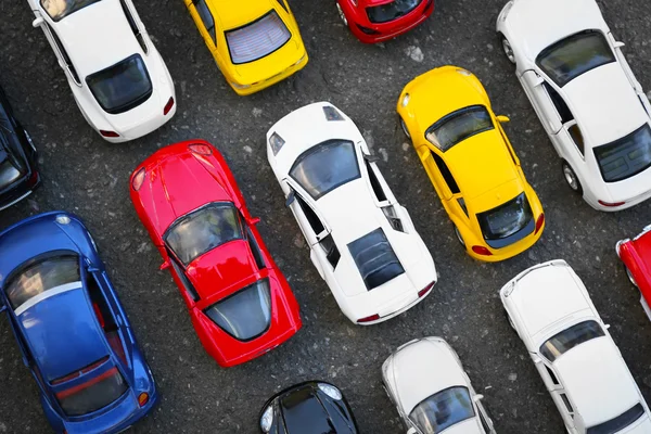 Close up of toy cars parking — Stock Photo, Image