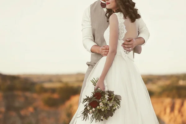 Bride and groom and beautiful landscape — Stock Photo, Image