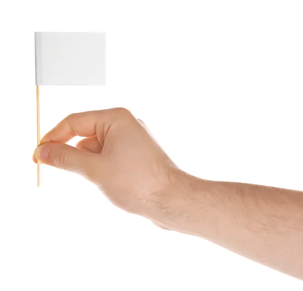 Hand holding white flag — Stock Photo, Image