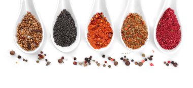 Different spices in spoons   clipart