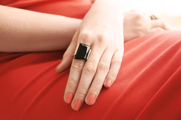 Beautiful ring on female hand — Stock Photo, Image