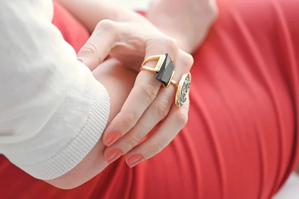 Beautiful rings on female fingers — Stock Photo, Image