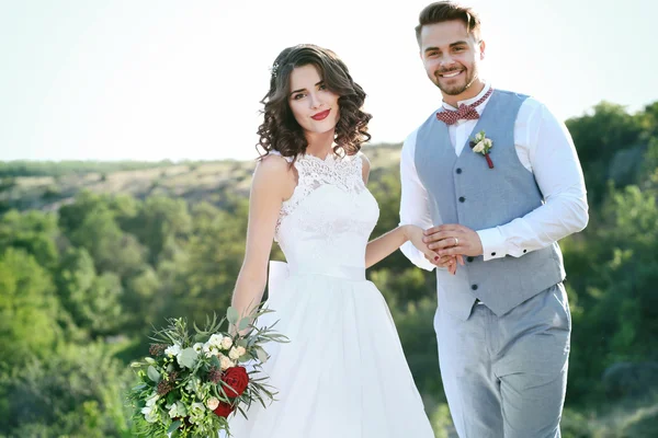 Жених и невеста и красивый пейзаж — стоковое фото
