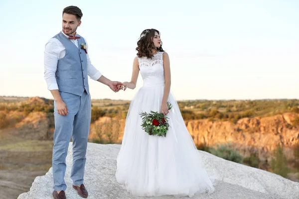 Gelin ve damat ve güzel manzara — Stok fotoğraf