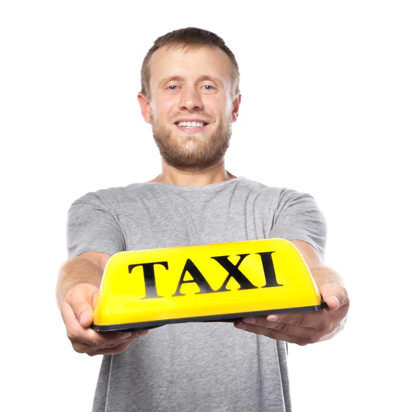 남자 택시 지붕 라이트를 들고 — 스톡 사진