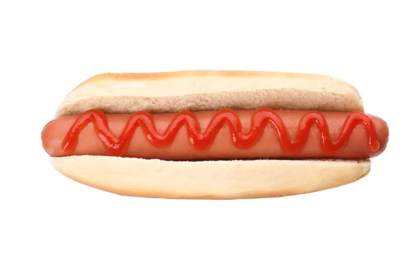 Hot Dog met ketchup, geïsoleerd op wit — Stockfoto