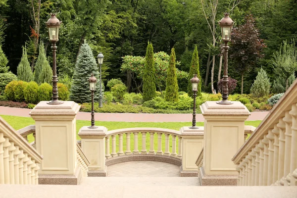 Widok na piękny zielony park z schody — Zdjęcie stockowe