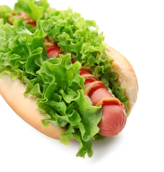 Gustoso Hot Dog, isolato su bianco — Foto Stock