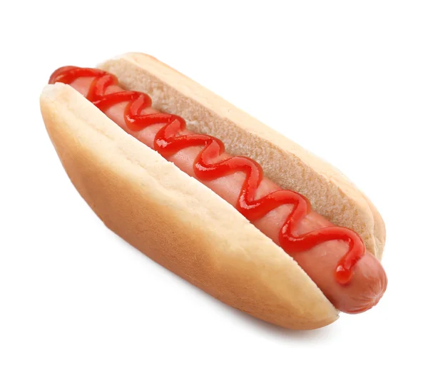 Hot Dog with ketchup, isolated on white — Stock Photo, Image