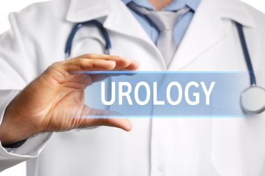 Doctor touching virtual screen. Urology concept clipart