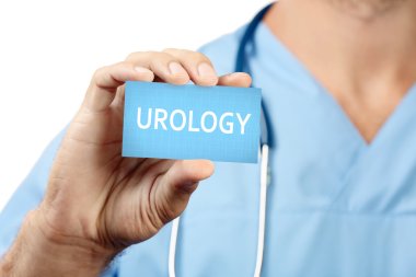 Doctor with badge, closeup. Urology concept clipart