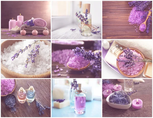 Collage de compositions SPA lavande. Concept de traitement beauté . — Photo