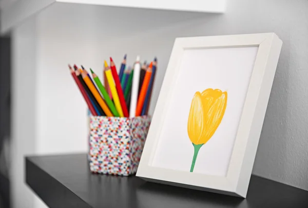 Decorative shelf on wall as detail of kid room interior — Stock Photo, Image