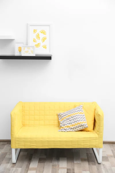 Modern interior design with yellow sofa — Stock Photo, Image