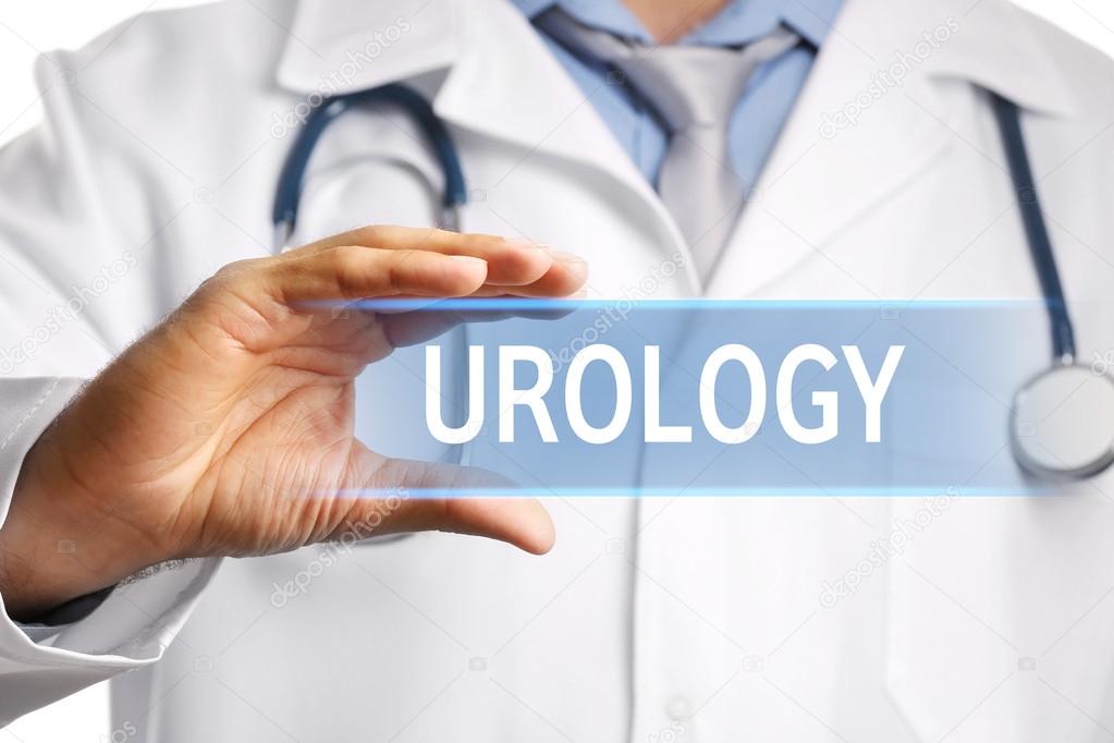 Doctor touching virtual screen. Urology concept