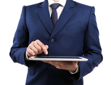 Açık renkli tablete ile işadamı