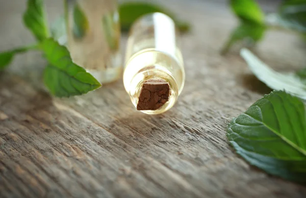 Bottle with mint oil — Stock Photo, Image