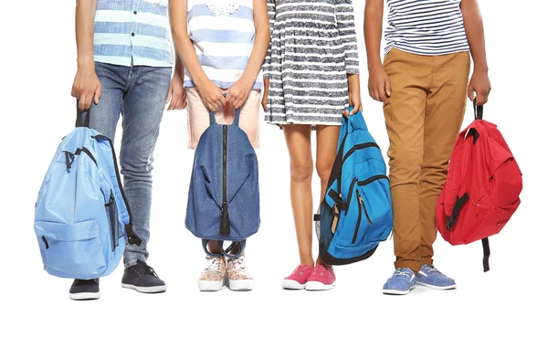 Niedliche Schulkinder Isoliert Auf Weiß — Stockfoto