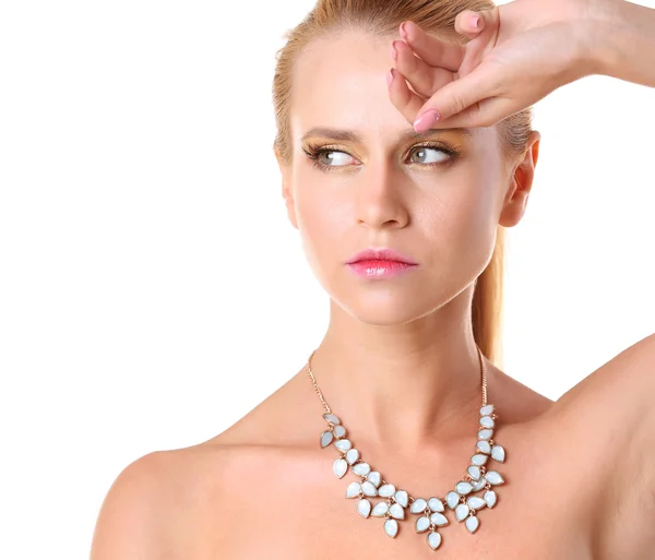 Attractive woman with beautiful necklace — Stock Photo, Image