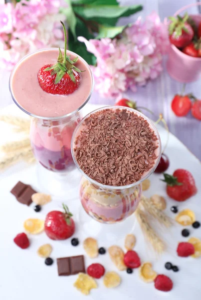 Delicious smoothie on table, close-up — Stock Photo, Image