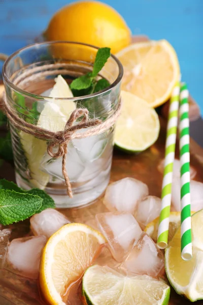 Fresh ingredients for mojito on old tray — Stock Photo, Image