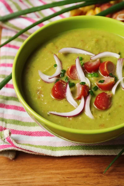 Leek soup on table, close up — Stock Photo, Image