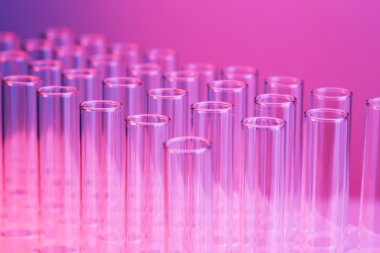 Boş test tüpleri mor zemin üzerine