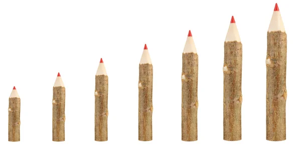 Concept d'évolution.Crayons en bois colorés isolés sur blanc — Photo