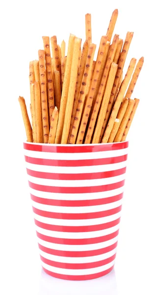 Sticks in red cups on white background isolated — Stock Photo, Image