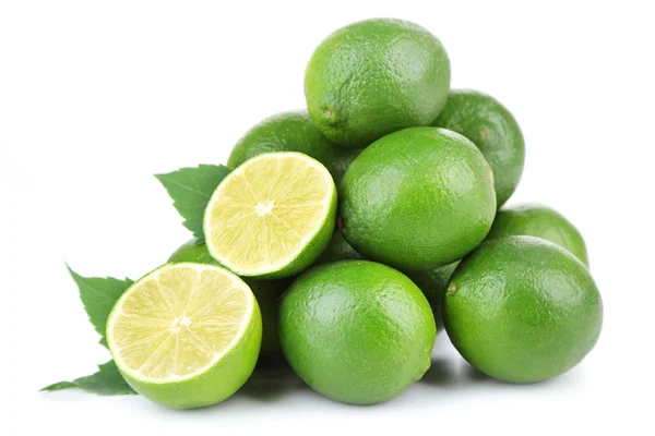 Fresh juicy limes, isolated on white — Stock Photo, Image