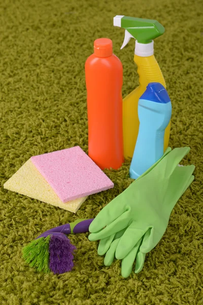 Cleaning items on carpet close up — Stock Photo, Image