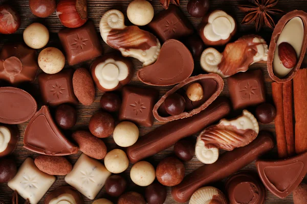 Různé druhy čokolády close-up pozadí — Stock fotografie