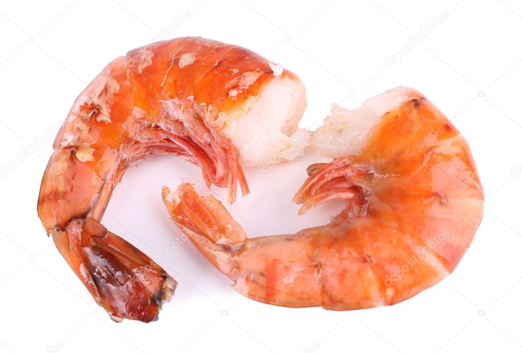 Fresh boiled prawns on white background isolated