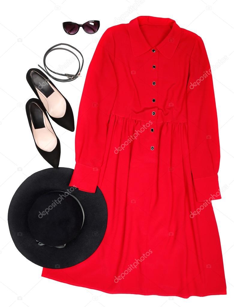Outfit of clothes and woman accessories