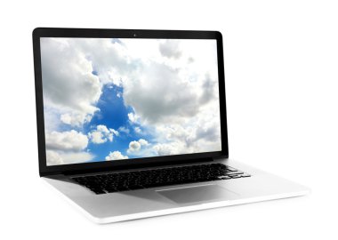 laptop ile üzerine beyaz izole ekran koruyucu