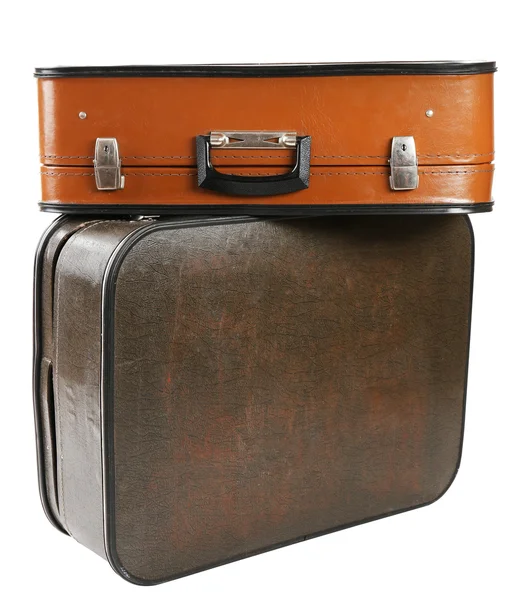 Vintage old travel suitcases, isolated on white — Stock Photo, Image