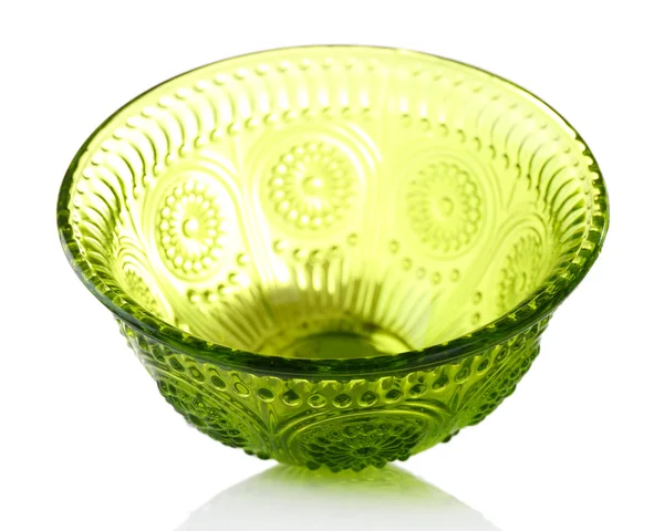 Green glass bowl isolated on white — Stock Photo, Image