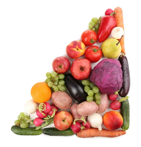 Świeżych organicznych warzyw i owoców na białym tle — Zdjęcie stockowe