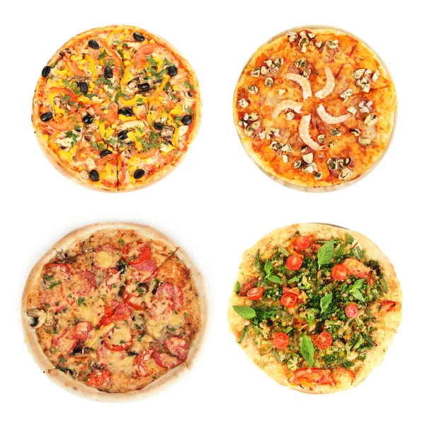 Collage of different pizza isolated on white — Stock Photo, Image