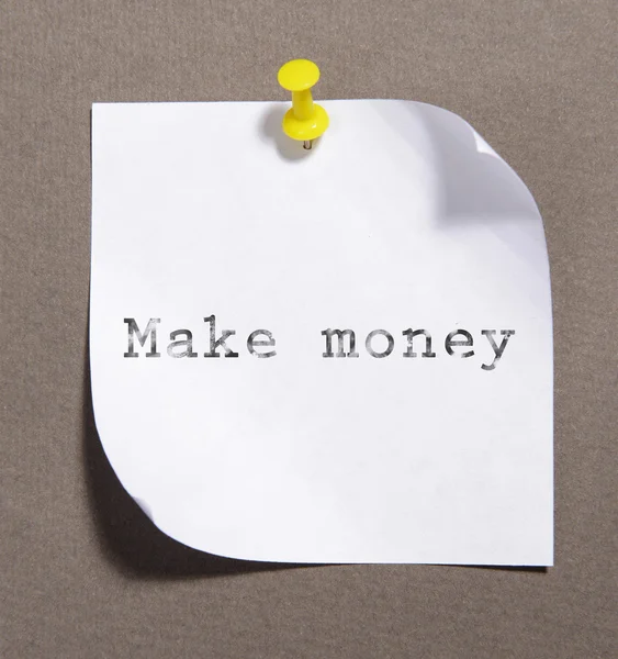 Paper sheet with inscription "Make money" on grey background — Stock Photo, Image