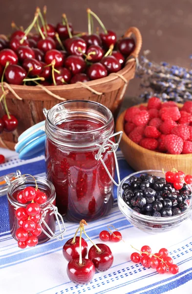 Berries jam in glass jar — Stock Photo, Image