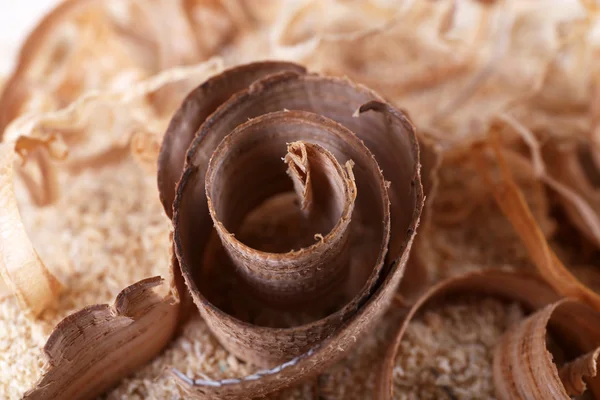 Wood shavings on sawdust closeup — Stock Photo, Image