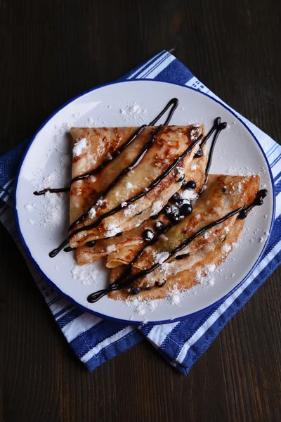 Delicious pancakes with blueberries on table close-up — Stock Photo, Image