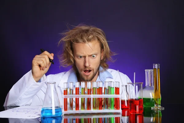 Crazy scientist working in laboratory — Stock Photo, Image