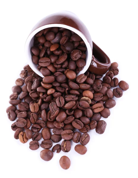 Caneca de grãos de café isolado em branco — Fotografia de Stock