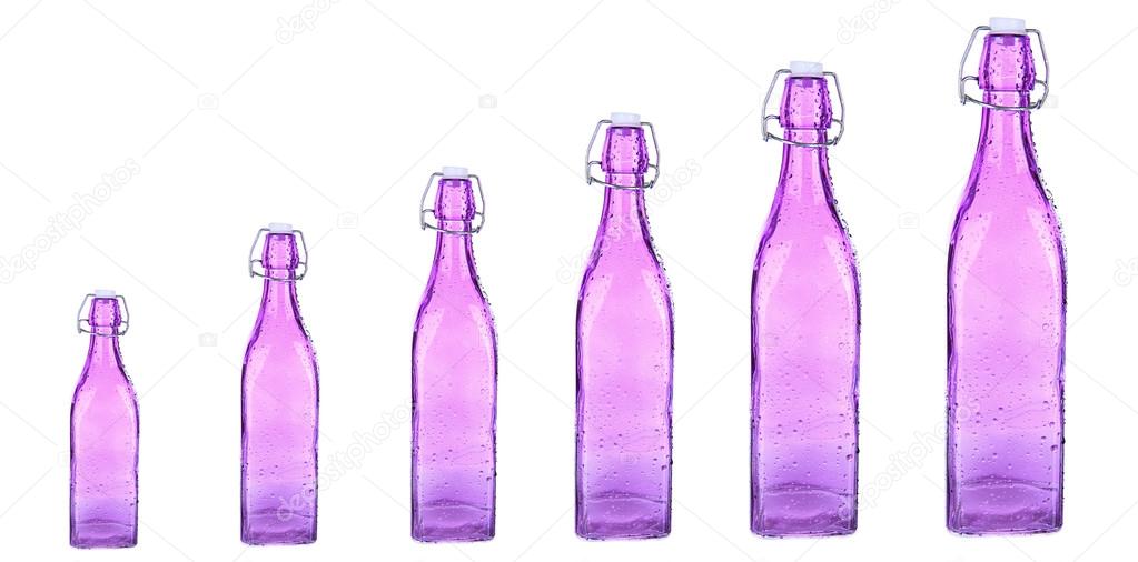 Evolution concept.Colorful bottles isolated on white