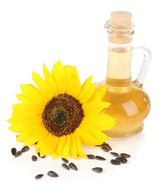 Girasol con semillas y aceite aislado en blanco —  Fotos de Stock