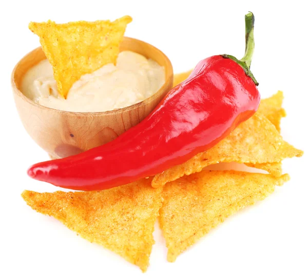 Tasty nachos and bowl — Stock Photo, Image