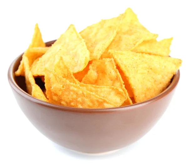 Tasty nachos on color bowl — Stock Photo, Image